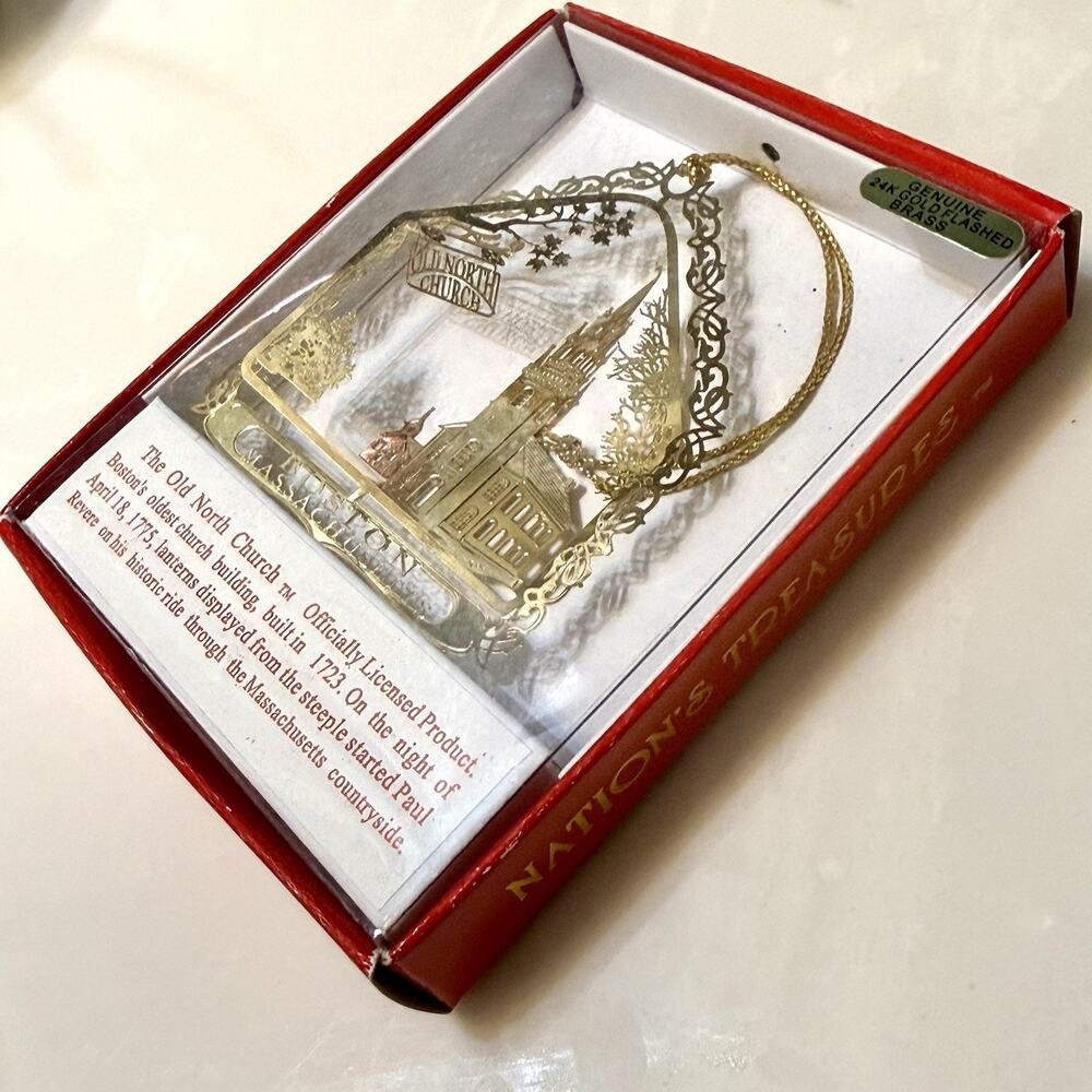 Boston Massachusetts 24K Gold Flashed Brass Christmas Ornament Old North Church - Picture 6 of 9